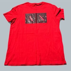 Armani Exchange Women’s Red Short Sleeve T-Shirt large 100% cotton top logo